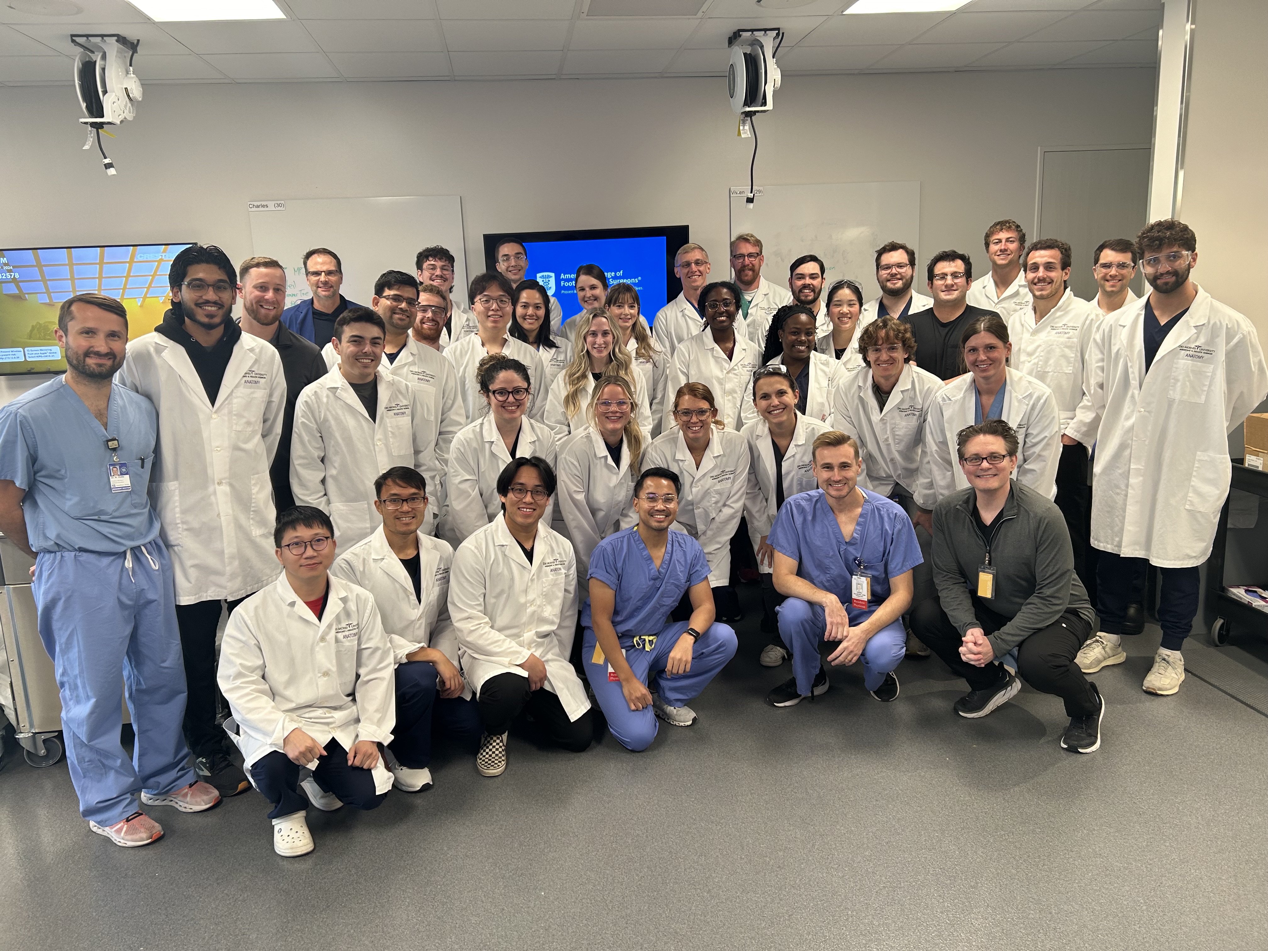 ACFAS students and members who participated in a cadaver lab at Des Moines University